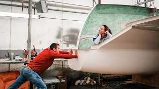 CATAMARAN BUILD - The Dry Fit - Moving 38 ft (12m) Panels by Ourselves (MJ Sailing - Ep 180)