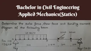 Draw Axial force , Shear force and Bending moment diagram of the beam | BE Civil first semester #1