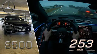 Mercedes Benz S500 2021| Topspeed drive on german autobahn (Heavy Rain)