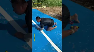 Screaming chicken blindfolded and hit people challenge, slippery mat!