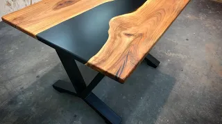 Woodworking Table made of wood and epoxy resin.