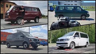 SLIP TEST - SYNCRO vs 4MOTION - Volkswagen T3 vs T4 vs T5 vs T6 - Caravelle - @4x4.tests.on.rollers