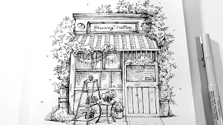 Urban Sketching Cafe - pen drawing