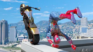 GTA 5 Iron SPIDERMAN Bike Ragdolls Compilation (Euphoria Physics Showcase) Ep 36