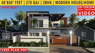 40'X60' FEET MODERN HOUSE PLAN | 3BHK BUNGALOW | 270 GAJ | 2400 SQFT | HOME DESIGN | VILLA | DUPLEX