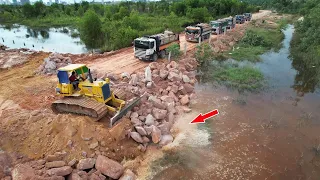 Epoisode 11- Exceptional Construction Project! Big Rocks Stone Moving To Water Big Dozer In Action