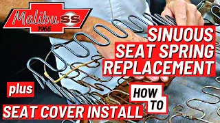 1965 Malibu SS (Ep 26) Classic Car Seat Spring Replace Part 2 Plus Seat Cover Install How To