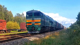 2TE10UK-0394 (BČ) with heavy loaded mixed freight train passing Naujene station