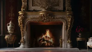 Cozy Fireplace Ambiance: Relaxing by the Open Fire. Crackling Fire and Piano