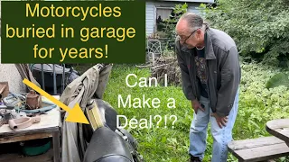 Barn find classic motorcycles BURIED in a garage for years! Can we make a deal?