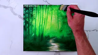 Escape into the Enchanting Forest: Acrylic Landscape Painting Tutorial | Deep Green Path Mastery