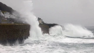 Monster waves battering Mousehole  Cornwall