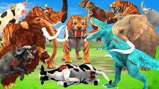 Giant Tiger Attacks Cow Cartoon Elephant Kong vs T-Rex Fight Woolly Mammoth vs Woolly Rhino Tiger