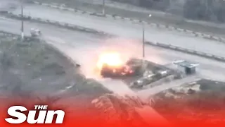 Ukrainian artillery wipe out Russian armoured vehicle in huge explosion