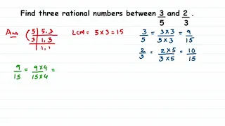 Find three rational numbers between 3/5 and 2/3.//Rational numbers.