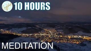 10 Hours of Meditation Ambience: Snowy Hill Top View of City at Night