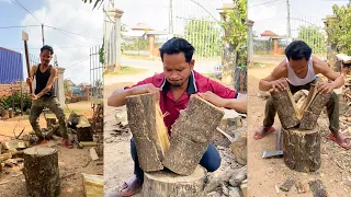 Satisfying Splitting Wood With Wooden Wedges🪓Compilation Splitting Firewood Cutting A Tree!!!