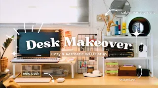 Desk makeover ✨ | cozy & aesthetic WFH setup | new desk, cleaning & organizing | silent vlog PH