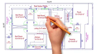 75X35 House Plan || 2D House Plan || 2625sft House Drawing