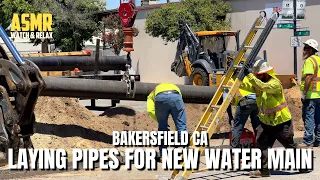 Watch Men Hard At Work Laying Pipes For A New Water Main In Downtown Bakersfield CA | 4K 60FPS ASMR