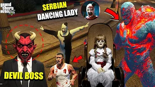 Franklin & Avengers Fight with Serbian Lady and Annabelle with Devil Lava God For Shinchan GTA 5 !