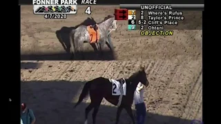 Fonner Park, April 7, 2020, Race 4, Jockey Objection and Stewards Disqualification