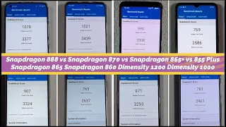 Dimensity 1200 vs 1000 vs Snapdragon 870 vs 888 vs 865+ vs 855 vs 860 Antutu test comparison/gaming