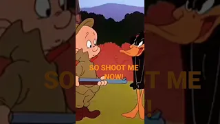 Daffy gets shot in the face.