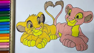 Satisfying Lion King Drawing Video | Cute Simba and Nala Paint | How to Paint Lion