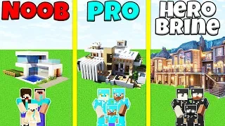 Minecraft Battle: NOOB vs PRO vs HEROBRINE: FAMILY LUXURY HOUSE BUILD CHALLENGE / Animation
