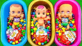 Satisfying ASMR | Skittles Candy Mixing in 3 Bathtubs with Kinder Joy & Color Rainbow Slime Cutting