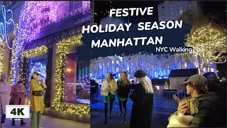 ✨🗽 4K NYC Christmas Walk - Rockefeller Center - Saks Fifth Avenue Window Display 2022