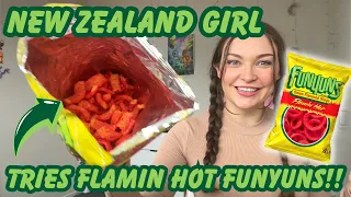 New Zealand Girl Eats FUNYUNS for the First Time!!!!!!!! 🤯