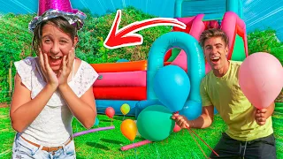 SURPRISE BIRTHDAY PARTY WITH INFLATABLE TO MY SISTER !!