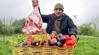 Very Healthy And Delicious Dinner Of Fresh Vegetables And Meat Baked In The Oven