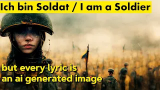 German Anti-war Song "Ich bin Soldat" (I am a Soldier) - but every lyric is an AI generated image