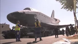 Space Shuttle Endeavour Traveling Through the Streets of Los Angeles