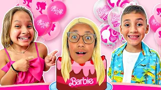 Gatinha das Artes e o ANIVERSÁRIO SURPRESA da BARBIE para Gabi | Funny Story for Kids Gabi e Pietro