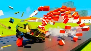 Lego Cars vs Explosive Wall and Lego ragdolls | Brick Rigs