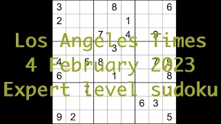 Sudoku solution – Los Angeles Times sudoku 4 February 2023 Expert level