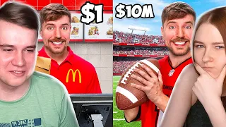 MRBEAST: РАБОТА ЗА $1 VS ЗА $10,000,000 - РЕАКЦИЯ С ЖЕНОЙ