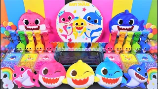 "Baby Shark" Slime. Mixing Makeup into clear slime! 🌈ASMR🌈 #satisfying  #아기상어 #슬라임 (195)