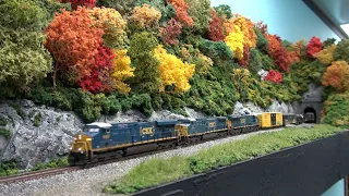 TRAINS RUNNING ON THE NEW N-SCALE LAYOUT!!