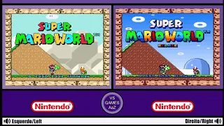 Super Mario World redone 2023 (SNES VS SNES) Graphics Comparison side by side _ Hack vs Original