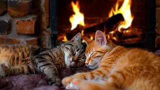 Fall asleep to Family Cat's Purr & Warm Fireplace 🔥 Relax in Cozy Winter Hut, Deep Sleep