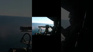 U.S. Marine UH-1Y Venom Helicopter (Super Huey) Door Gunners Rain Bullets From Minigun