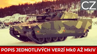 Evoluce vozidla CV90 -  přehled verzí Mk0 až MkIV