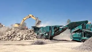 Powerscreen Pegson XH500 Impactor, Warrior 1800 Apron Feeder and 80ft Stacker
