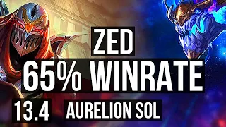 ZED vs AURELION SOL (MID) | 13/2/8, 65% winrate, Legendary | TR Diamond | 13.4