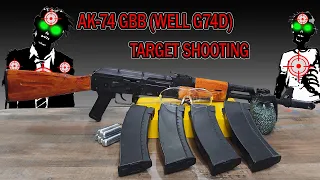 Стрельба из страйкбольного газового АК (GBB) по мишени. / Target shooting airsoft AK (GBB).